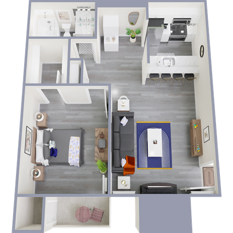 a top down view of our 1 bedroom apartment at university gardens
